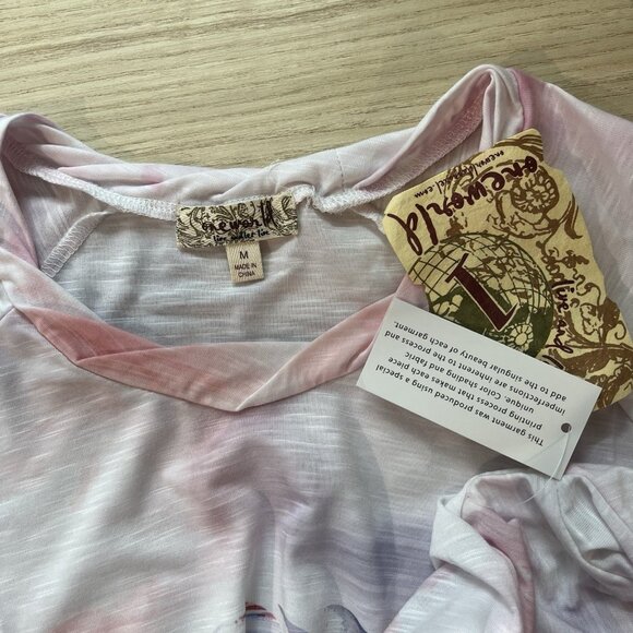 One World Tee Size Medium Tie Dye Graphic Twist Neckline "Once in a Blue Moon" - Picture 5 of 7